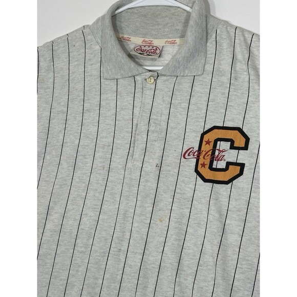 Vintage Coca Cola Shirt Mens Large Gray Striped Collared Polo Long Sleeve 1990s - Picture 2 of 12